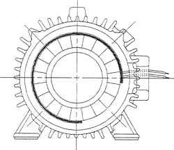 Motorrahmen-Schema mit Austrittspunkt der Heizleitung und Führung zum Klemmenkasten